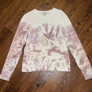 Guess White & Tan Marbled Long Sleeve Top with Silver Bling Logo Size XL